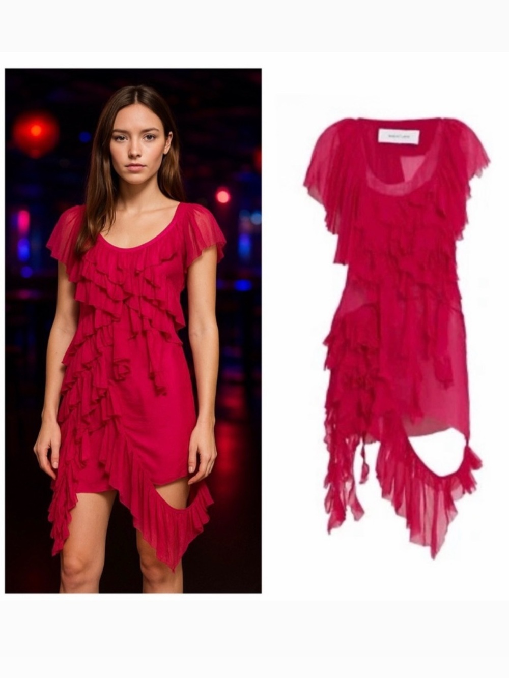 Marques Almeida Pink Mini Dress Silk Chiffon Asymmetrical S Party Cocktail 🟡